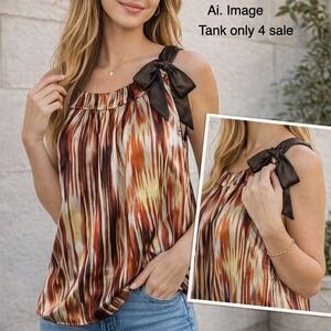 Flowy Boho Tank Top Women XL Multicolor Ikat Bow Sunset Coastal Resort AB Studio